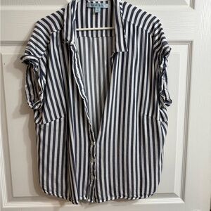 Blue & White Striped Button-Up Shirt